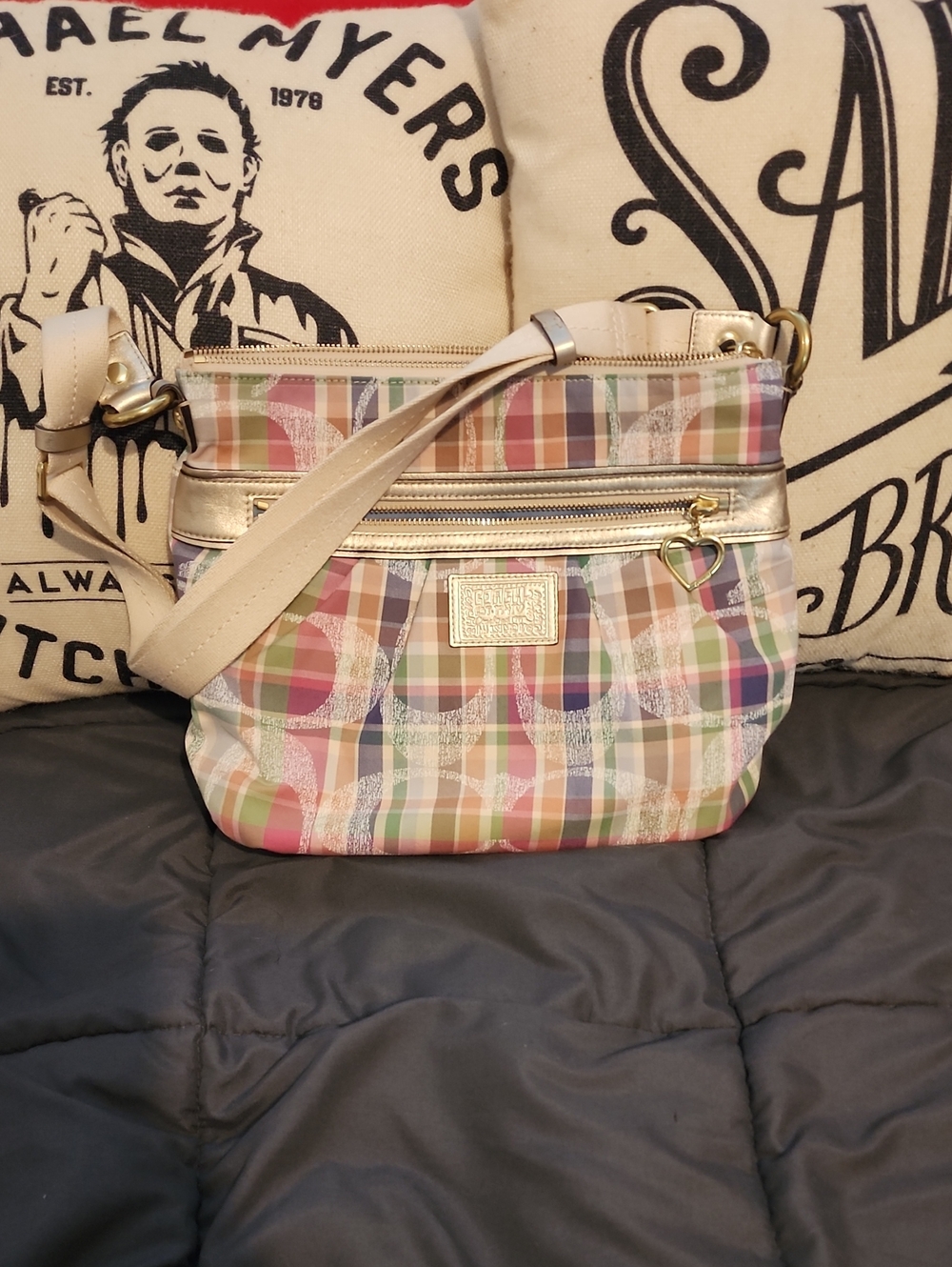 Coach Poppy Pastel Plaid Crossbody Bag with Gold Trim CUTE